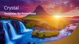  Presentation with iceland location famous place kirkjufellsfoss - Cool new PPT theme with fantastic-evening-with-kirkjufell-volcano backdrop and a violet colored foreground