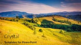  Presentation with green hills - Presentation theme featuring fantastic green hills glowing by sunlight dramatic morning scenery carpathian ukraine europe beauty world background and a gold colored foreground