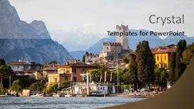  Presentation with recreation - Presentation theme enhanced with fantastic malcesine touristic recreation resort garda lake veneto region ital background and a light gray colored foreground