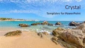  Presentation with beach rocks - Slide set enhanced with fantastic sky ocean and rocks a sequence of stages of waves on the ocean sand playa el chileno beach cabo san lucas mexico background and a light blue colored foreground