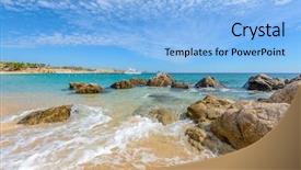  Presentation with beach rocks - Amazing PPT theme having fantastic sky ocean and rocks differen stages of the waves on the ocean sand playa el chileno beach cabo san lucas mexico backdrop and a light blue colored foreground