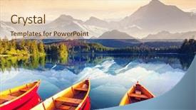  Presentation with mountain lake - PPT theme featuring fantastic sunny day is background and a lemonade colored foreground