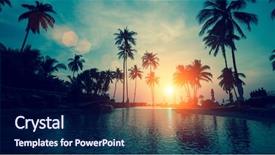  Presentation with sunset at venice beach palm - PPT theme with fantastic sunset at a beach background and a navy blue colored foreground