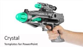  Presentation with laser - Theme featuring fantastic toy gun isolated background and a white colored foreground