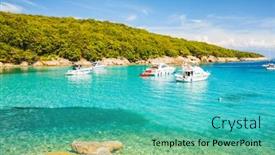  Presentation with earth day - PPT layouts having fantastic-view-of-the-tropical background and a teal colored foreground