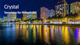 Presentation with honolulu hawaii - Colorful PPT theme enhanced with fantastic view of tropical city backdrop and a navy blue colored foreground