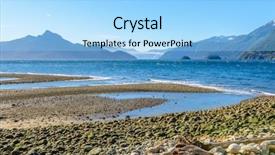  Presentation with mountain snow - Slide deck featuring fantastic view over ocean snow mountain and rocks at furry creek dive site in vancouver canada background and a light blue colored foreground