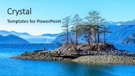  Presentation with mountain snow - Audience pleasing presentation theme consisting of fantastic-view-over-ocean-snow backdrop and a arctic colored foreground