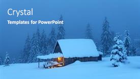  Presentation with cabin forest - PPT theme having fantastic-winter-landscape-with-glowing background and a teal colored foreground
