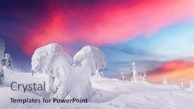  Presentation with pink sky - PPT layouts with fantastic-winter-landscape-with-snowy background and a lemonade colored foreground