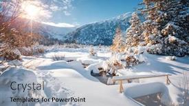  Presentation with winter scene - Colorful presentation theme enhanced with fantastic-winter-landscape-with-spruces backdrop and a light blue colored foreground