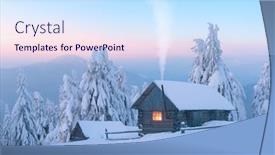  Presentation with hut - Amazing PPT layouts having fantastic-winter-landscape-with-wooden backdrop and a sky blue colored foreground