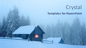 Presentation with house forest - PPT layouts having fantastic-winter-landscape-with-wooden background and a sky blue colored foreground