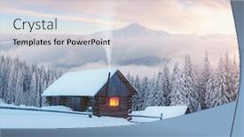  Presentation with hut - Cool new PPT layouts with fantastic-winter-landscape-with-wooden backdrop and a light gray colored foreground