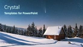  Presentation with hut - Presentation theme enhanced with fantastic-winter-landscape-with-wooden background and a ocean colored foreground
