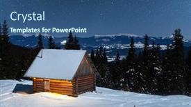  Presentation with hut - Theme having fantastic-winter-landscape-with-wooden background and a ocean colored foreground
