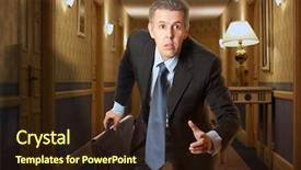  Presentation with business competition - Beautiful presentation theme featuring fantasy hotel - business competition concept backdrop and a  colored foreground