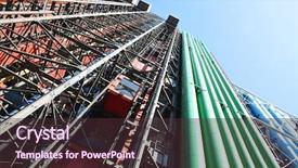  Presentation with hotel construction - Beautiful slide deck featuring fantasy hotel - industrial construction backdrop and a tawny brown colored foreground