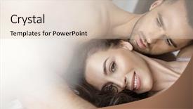  Presentation with intimacy couple - Amazing slide deck having fantasy hotel - loving couple posing in bedroom backdrop and a lemonade colored foreground