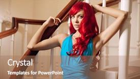  Presentation with beautiful young girl red - Amazing slide set having fantasy hotel - young smiling woman with luxurious backdrop and a  colored foreground