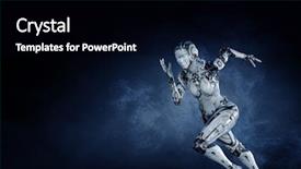  Presentation with silver - PPT theme featuring fantasy robot - cyborg silver running woman mixed background and a black colored foreground