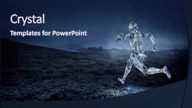  Presentation with silver - Slide set with fantasy robot - cyborg silver running woman mixed background and a navy blue colored foreground