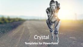  Presentation with silver - Colorful slide set enhanced with fantasy robot - cyborg silver running woman mixed backdrop and a gray colored foreground