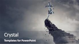  Presentation with silver - Slide set featuring fantasy robot - cyborg silver running woman mixed background and a dark gray colored foreground