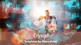  Presentation with silver - Audience pleasing slide set consisting of fantasy robot - cyborg silver running woman mixed backdrop and a coral colored foreground