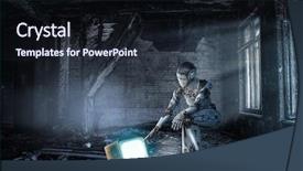  Presentation with silver - Audience pleasing presentation design consisting of fantasy robot - cyborg silver woman sitting backdrop and a wine colored foreground