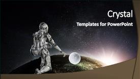  Presentation with silver - PPT theme having fantasy robot - cyborg silver woman sitting background and a black colored foreground