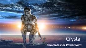  Presentation with silver frames - Amazing slide set having fantasy robot - cyborg silver woman sitting backdrop and a ocean colored foreground