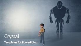  Presentation with self - PPT theme featuring fantasy robot - little boy s self image background and a gray colored foreground