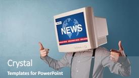  Presentation with breaking news - Audience pleasing presentation theme consisting of fantasy robot - young person with monitor head backdrop and a light blue colored foreground