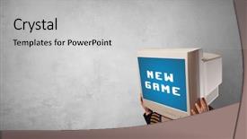  Presentation with gaming - Cool new presentation design with fantasy robot - young person with monitor head backdrop and a light gray colored foreground