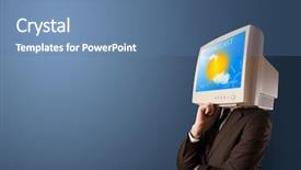  Presentation with forecast - Slide set enhanced with fantasy robot - young person with monitor head background and a teal colored foreground