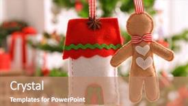  Presentation with toy - Amazing PPT layouts having fantasy shapes forms - soft toy man and christmas backdrop and a coral colored foreground