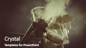  Presentation with plasma - PPT theme consisting of fantasy spaceman with plasma gun background and a wine colored foreground