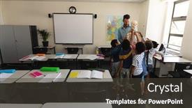  Presentation with human anatomy - Slide deck featuring far-sight-of-schoolkids-learning background and a dark gray colored foreground