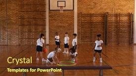  Presentation with basketball court - Slide deck having far-sight-schoolkids-playing-basketball background and a tawny brown colored foreground