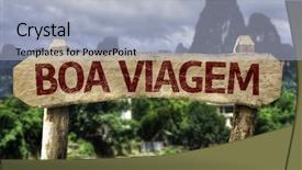  Presentation with good - Amazing PPT layouts having farewell invitation - good travel in portuguese sign backdrop and a light blue colored foreground