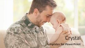  Presentation with farewell - Beautiful theme featuring farewell - military father holding his newborn backdrop and a coral colored foreground