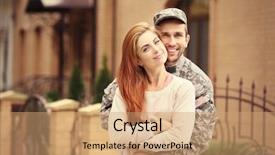  Presentation with farewell - Slides with farewell - soldier reunited with his family background and a coral colored foreground