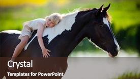  Presentation with horse child - PPT theme consisting of farm animals - child sits on a horse background and a wine colored foreground