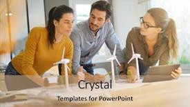  Presentation with turbine - Slide deck having farm engineers looking over turbine background and a coral colored foreground