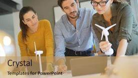  Presentation with turbine - Colorful PPT theme enhanced with farm engineers looking over turbine backdrop and a yellow colored foreground