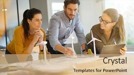  Presentation with turbine - Amazing theme having farm engineers looking over turbine backdrop and a coral colored foreground