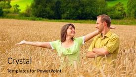  Presentation with sky blue - Beautiful presentation theme featuring farm family - two happiness people backdrop and a  colored foreground