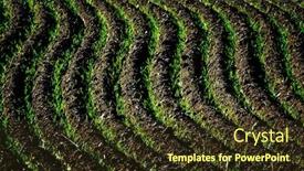  Presentation with dirt - Colorful presentation design enhanced with farm field ploughed dirt and ground furrows ready for planting backdrop and a tawny brown colored foreground