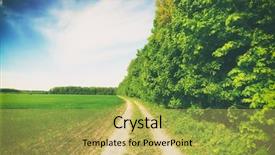  Presentation with green forest morning - Colorful presentation design enhanced with farm fields - beatiful morning field with forest backdrop and a yellow colored foreground